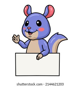 Cute little chinchilla cartoon with blank sign