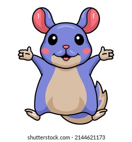 Cute little chinchilla cartoon raising hands