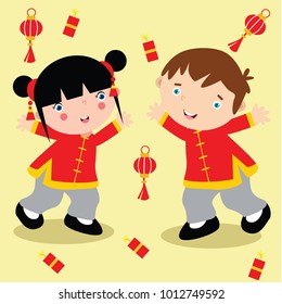 Cute little Chinese children cartoon illustration