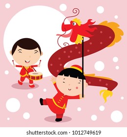 Cute little Chinese children cartoon illustration