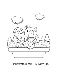 cute little chipmunk with leaf in the field