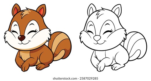 Cute Little Chipmunk Sleeping Cartoon Coloring Book For Kids Printable Outline Vector