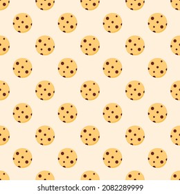 Cute little chocolate chips cookies vector seamless pattern background for food and snacks design.
