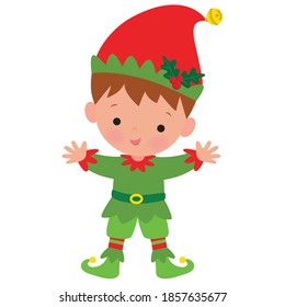 Cute little Christmas elf boy vector cartoon illustration