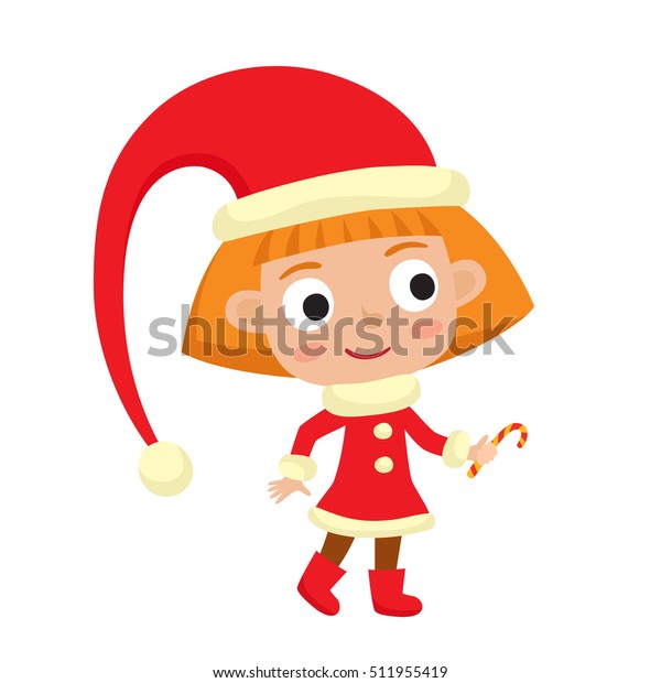 Cute Little Christmas Girl Elf Red Stock Vector Royalty Free 511955419 Shutterstock 3412