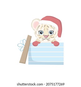 Cute little Christmas tiger in gift box