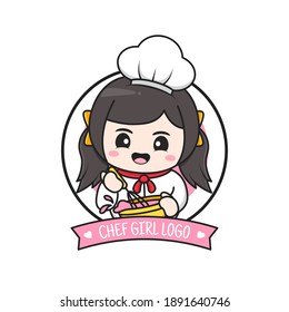 cute little chubby chef girl logo