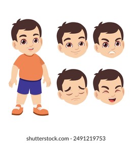Cute little chubby kid with set of facial expression