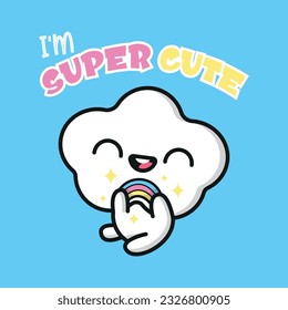 CUTE LITTLE CLOUD IS HOLDING A RAINBOW CARTOON VECTOR