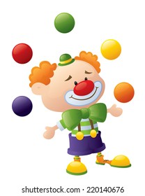 Cute little clown doing some juggling.
