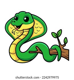 Cute little cobra snake cartoon on tree branch