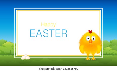 Cute little cock with Easter banner.Easter greeting card vector illustration