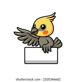 Cute little cockatoo cartoon with blank sign