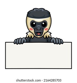 Cute little colobus monkey cartoon with blank sign