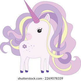 Cute little coloful baby unicorn with beautiful hair