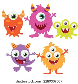 Cute little colorful monsters vector cartoon illustration