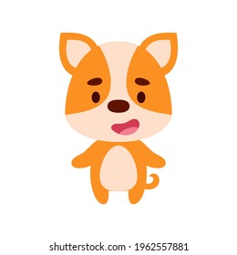 Cute little corgi dog on white background. Cartoon animal character for kids cards, baby shower, birthday invitation, house interior. Bright colored childish vector illustration.