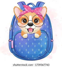 Cute little corgi sitting inside a bag