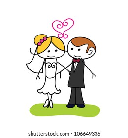 cute little couple wedding cartoon doodle for wedding