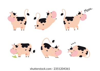 Cute Little Cow Calf with Hoof and Spotted Coat Vector Set