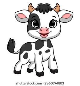 Cute little cow cartoon on white background