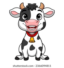 Cute little cow cartoon on white background