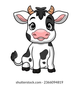 Cute little cow cartoon on white background