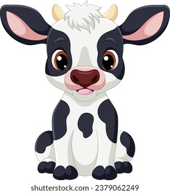 Cute little cow cartoon on white background