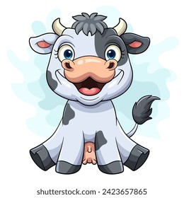 Cute little cow cartoon on white background