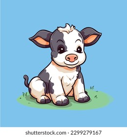 Cute little cow on a blue background.