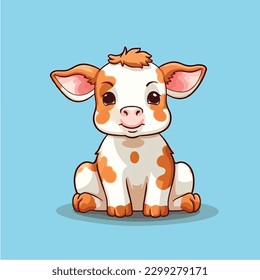 Cute little cow on a blue background.