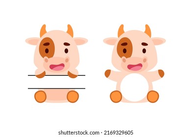 Cute little cow split monogram. Funny cartoon character for kids t-shirts, nursery decoration, baby shower, greeting cards, invitations, scrapbooking, home decor. Vector stock illustration