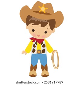 Cute little cowboy vector cartoon illustration