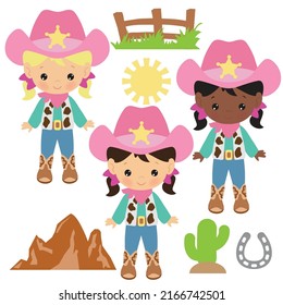 Cute kleine Cowgirl, Vektorgrafik