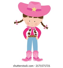 Cute Little Cowgirl Vector Cartoon Illustration Stock Vector (Royalty ...