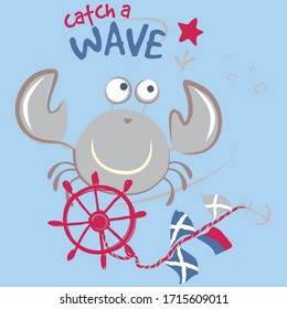 Cute little crab sailor vector character illustration. Catch a wave collection