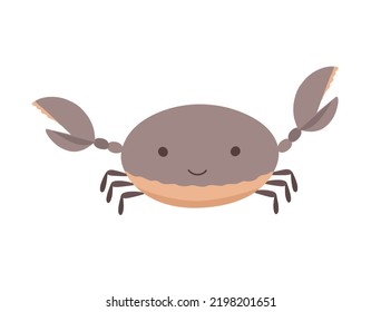 Cute little crab simple doodle flat style vector illustration, sea creature, colorful underwater world sea creature, funny animal clip art, poster, mascot