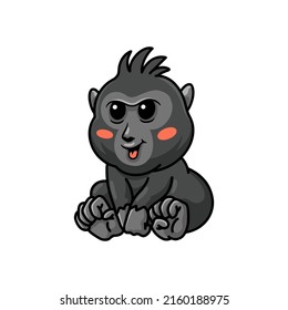 Cute little crested black macaque cartoon sitting