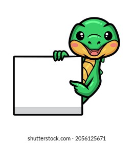 Cute little crocodile cartoon with blank sign