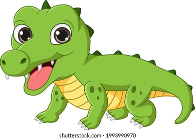 Cute little crocodile cartoon on white background