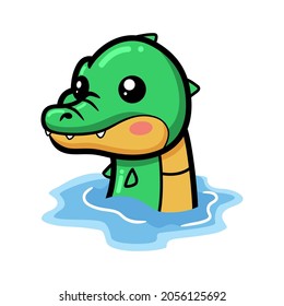 Cute little crocodile cartoon in water