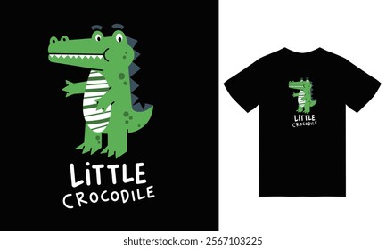 Cute little crocodile illustration with tshirt design vector the Concept of Isolated Technology. Flat Cartoon Style Suitable for Landing Web Pages,T shirt, Flyers, Stickers