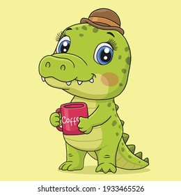 Cute little crocodile isolated on white background.