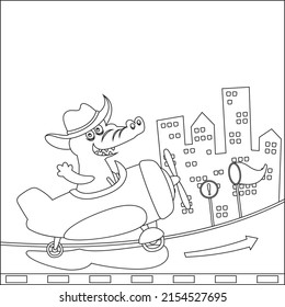 Cute little crocodile on air plane.  Cartoon isolated vector illustration, Creative vector Childish design for kids activity colouring book or page.