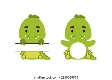 Cute little crocodile split monogram. Funny cartoon character for kids t-shirts, nursery decoration, baby shower, greeting cards, invitations, scrapbooking, home decor. Vector stock illustration