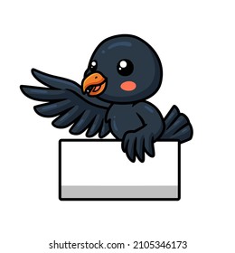 Cute little crow cartoon with blank sign