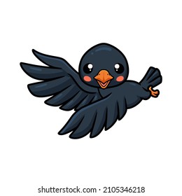 Cute little crow cartoon flying