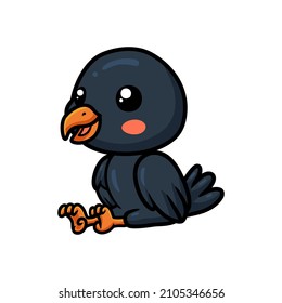 Cute little crow cartoon sitting