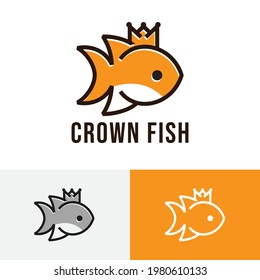 Cute Little Crown Fish Line Logo Symbol