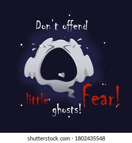 Cute little crying ghost. Character and postcard for Halloween.